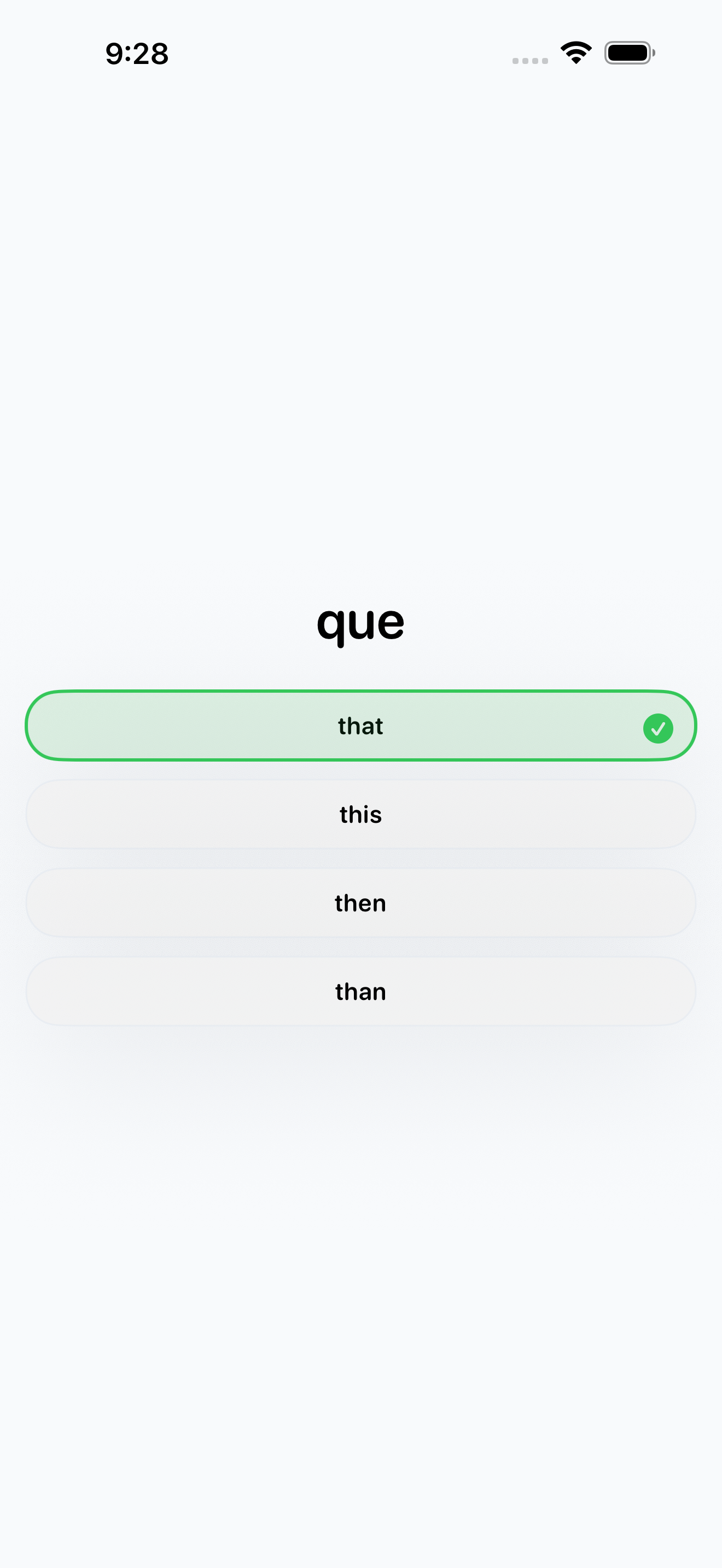 Word Gate correct-answer feedback during a vocabulary challenge.